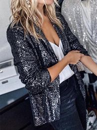 Women's Jackets Women Sequins Blazer Sequin Jacket Casual Long Sleeve Glitter Party Shiny Lapel Coat Going Out Rave Tops 2023