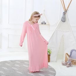 Pyjamas Children pink long sleeve cotton sleep dress kids long Pyjamas princess bow beautiful nightgown baby girls home clothes ws1402 230222