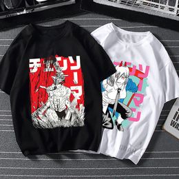 Men's T-Shirts EU Size 100% Cotton Men T Shirt Chainsaw Man Tops Japan Style Anime Manga Summer Black Short Sleeved Tshirt Women 230222