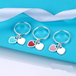 Rings Band Rings titanium steel silver love rings brand Printed Heart doubleheart tag women ring designer couple Jewellery gift