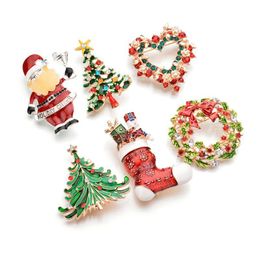 Creative Christmas Wreath Brooch Corsages Jewelry Santa Claus Christmas Tree Brooches Pins In Bulk