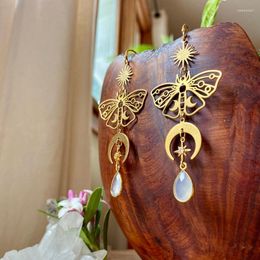 Dangle Earrings Sun Moon Star Hollow Out Moth Insect White Stone Drop For Woman Fashion Accessories Jewellery Eardrop Party Gift