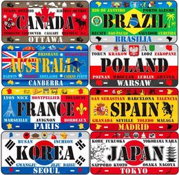 Brazil Korea Japan Canada Licence Plate Car Motorcycle Metal Signs Bar Cafe Home Decor Mexico India Germany Wall Painting 20x30cm Wo3