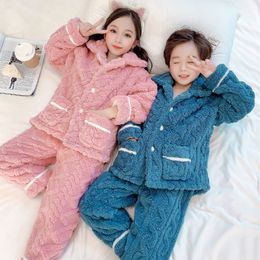 Pyjamas Pyjamas Set for Children Winter Double-sided Flannel Boys Girls Sleepwear Thicken Warm Coral Fleece Teens Kids Pyjama Sets 4-13Y 230222