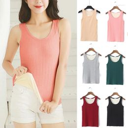 Women's Tanks Women Top Autumn Winter Thermal Vest Fleece Warm Sleeveless Tops Double-layer Velvet Underwear Crew Neck Slim Camisole