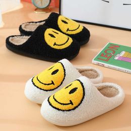 Slippers Fluffy Fur Slippers Winter Smile Face Pattern Womens Fur Slippers Cute Cartoon Warm Short Plush Couple Shoes Fleece Flat Z0215