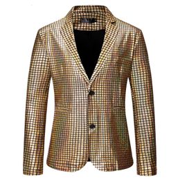 Men's Suits Blazers Mens Stylish Dancer Stage Jacket Gold Silver Rainbow Plaid Sequin Male Disco Festival Carnaval Party Prom Costumes 230222