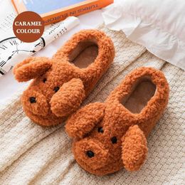 Slippers New Home Fuzzy Slippers Women Winter Fur Cartoon Warm Plush Non Skid Indoor Outdoor Fluffy Lazy Female Cute Dog Cat Unisex Shoes Z0215