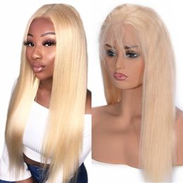 613 Blonde Human Hair Lace Front Wigs with Baby Hair Peruvian Straight Wig Pre Plucked for Women