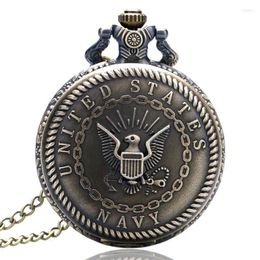 Pocket Watches Cool Bronze United State Navy Theme Quartz Fob Necklace Chain Vintage Pendant For Men Women Reloj De Bolsillo