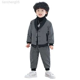 Clothing Sets Children Casual Houndstooth Suit Set Korean Boys' Wedding Handsome Performance Birthday Party Come Kids Blazer Pants Clothes W0222