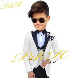 Set di abbigliamento Ragazzi Completo da sposa Smoking a punta Risvolto 3 pezzi Giacca Pantaloni Gilet Formale Bambino completo Completo Blazer per bambini Set W0222