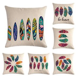 Pillow Colourful Feather Cotton Linen Throw Case Cover Home Decor Decorative Pillows For Sofa Seat 45cm