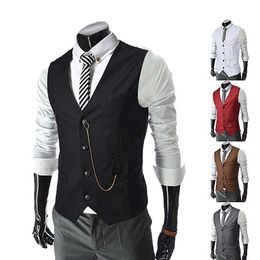 Men's Vests Retro Black s Solid Chain Decoration Single Breasted Victorian Vintage Slim Waistcoat Casual 230222