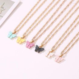 Chains Cute Butterfly Pendant Necklace For Women Party Gold Colour Long Chain Steet Korean Statement Fashion Charm Jewellery Gift