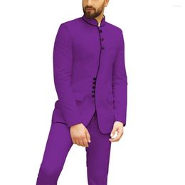 Men's Suits Style Men Purple Groom Tuxedos Mandarin Lapel Groomsmen 2 Pieces Wedding/Prom Man ( Jacket Pants Tie ) D4