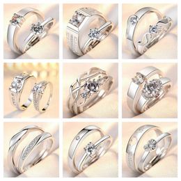 Couple ring Korean version simple simulation diamond opening zircon classic couple wedding ring