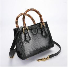 Evening Bags 2023 Genuine Crocodile Skin Leather Lady Women Small Size Shoulder Cross Body Bag Black Color Bamboo Handle