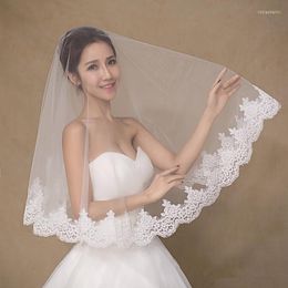 Bridal Veils Simple One-Layer Tulle Lace Applique Edge Elbow Length Wedding Veil Selling Women Hair Accessories