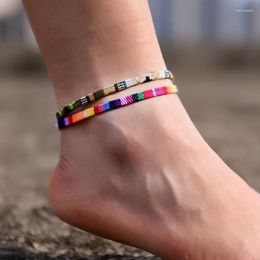 Anklets Bohemia Handmade Womens Ancklets For Women Leg Jewellery Summer Beach Fashion Colourful Adjustable Braided Foot Bracelet 2pcs/set
