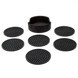 Table Mats Realand 6pcs/set Silicone Drink Coasters With Holder For Coffee Mug Cup Glass Antislip Placement Dishwasher Safe Pad