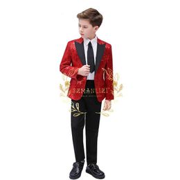 Clothing Sets Boy's Suit Jacket Pant Flower Boy Suit Party Dress For Wedding Children Formal Blazer Clothes Children's Sequin Suit coat