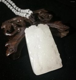 Pendant Necklaces Chinese Natural White Jade Hand-Carved Guan Yu And With Beads Necklace