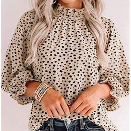 Women's Blouses Fashion Brown Leopard Chiffon Vintage Women's Clothes Elegant Office Tops Spring Contrast Color Long Sleeve Shirts 24756