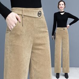 Women's Pants Capris Korean Capris Wide Leg Pants For Women High Waist Oversized 4XL Corduroy Straight Pants Casual Elegant Baggy Trousers 230222