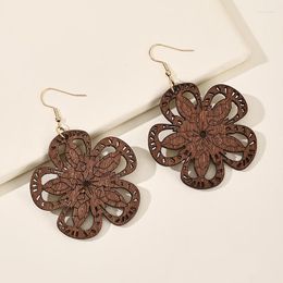 Dangle Earrings Vintage Wood Leaf Flower Hollow Carved Drop Ear Wear Jewellery For Fashion Women Accessories