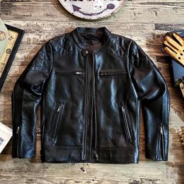 Men's Jackets Tailor Brando Super Benefit! Head Layer Cowhide Leather Stand-Up Collar Biker Jacket Men's Short Fashion