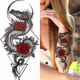 Tatuagens temporárias Tatuagem de tatuagem temporária adesiva Flash Dragon Dragon Eagle Deer Skull Rose Rosal Tatoos Fake Body Art Arm Sleeve Tatto Women Man Totem Z0222 Z0222