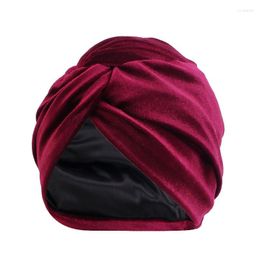 Ethnic Clothing 2023 Winter Satin Lined Velvet Turban Cap Soft Woman's Headwrap Muslim Under Hijab Hat Elastic Bonnet Twisted Turbans