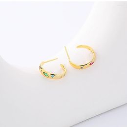 Stud Earrings C-Shaped Colored Zircon 925 Silver Original For Mothers Day Gifts 2023 Luxury Accessories Piercing Cartilage Ear