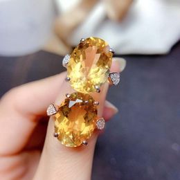 Cluster Rings Luxury Rose Gold Citrine Couple Ring For Women Yellow Large Oval Full Diamond Original Sterling Silver Anniversary Gift