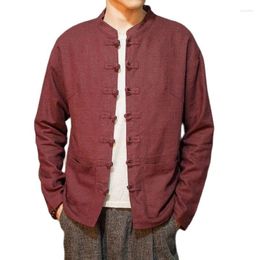 Men's Jackets Men's Cotton And Linen Loose Coat Vintage Stand Collar Casual Jacket Chinese Spring Autumn Fashion Single Breasted