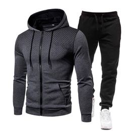 Men's Tracksuits Hoodies Suits Winter Fashion Zipper Printing Fleece Hoodie Jacket Pants Suit Sportswear Brands SetMen's