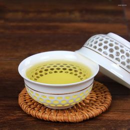 Cups Saucers 6 Pcs/set 40ml Chinese Jingdezhen Ceramic Tea Cup Creative Honeycomb Hollow Out Pervious To Light From Teacup