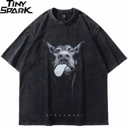 Men S T Shirts 2023 Men Streetwear Hip Hop Oversized Funny Doberman Dog Gráfico Vintage Vintage Black Shirt Harajuku EE Cotton 2302222