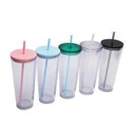 26oz Plastic Tumblers sippy drinking cup with Lid and Straw Acrylic skinny cup double wall Beer Coffee Mug Travel Cups