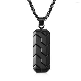 Pendant Necklaces European Retro Hip Hop Groove Geometry Bevelled Tyre Pattern Stainless Steel Black Polygon Necklace 55 19MM