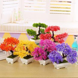 Decorative Flowers Artificial Bonsai Tree Welcoming Plant Potted Fake Mini Flower Green Pine Pot Vase Wedding Home Decoration