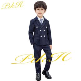 Clothing Sets Boys Suit Striped Double Breasted Jacket 2 Piece Kids Custom Blazer Pants Wedding Tuxedo Casual Fashion Outfit