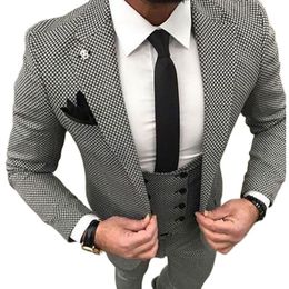 Men's Suits Blazers Houndstooth Custom Made Mens Checkered Suit Dresses Tailored black Weave Hounds Tooth Check wedding men suits jacketpantsvest 230222