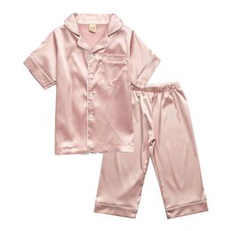 Pajamas Children Silk Pajamas Kids Summer Pyjamas Set for Girls Boys Toddler Home Sleepwear Clothes Teens Nightwear Clothing 230222