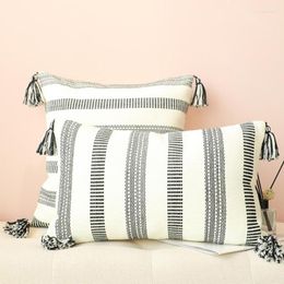 Pillow Cover Black White Striped Tassel Pillowcase For Home Bedroom Living Room Chair Sofa Bed Decoration Protective