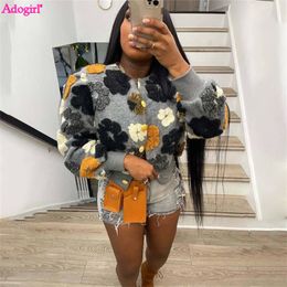 Women's Jackets Adogirl Plush 3D Flowers Vintage Jackets Women Fashion Casual Single Breasted Long Sleeve Wool Coat Crop Top Street Outwear 230222