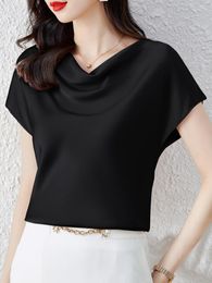 Women's Blouses 2023 Women Silk Fashion Tops Solid Satin Bat Sleeve Blouse For Office Lady Loose Casual Blusa