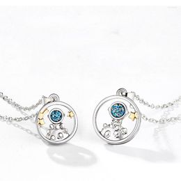 Pendant Necklaces 2pcs/set Astronaut Couple Necklace For Woman Men Silver Color Romantic Star Wishing Clavicle Trend Jewelry Gift