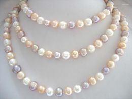 Chains Hand Knotted Necklace Natural 8-9mm Pink White Purple Black Freshwater Pearl Sweater Chain Nearly Round 45inch